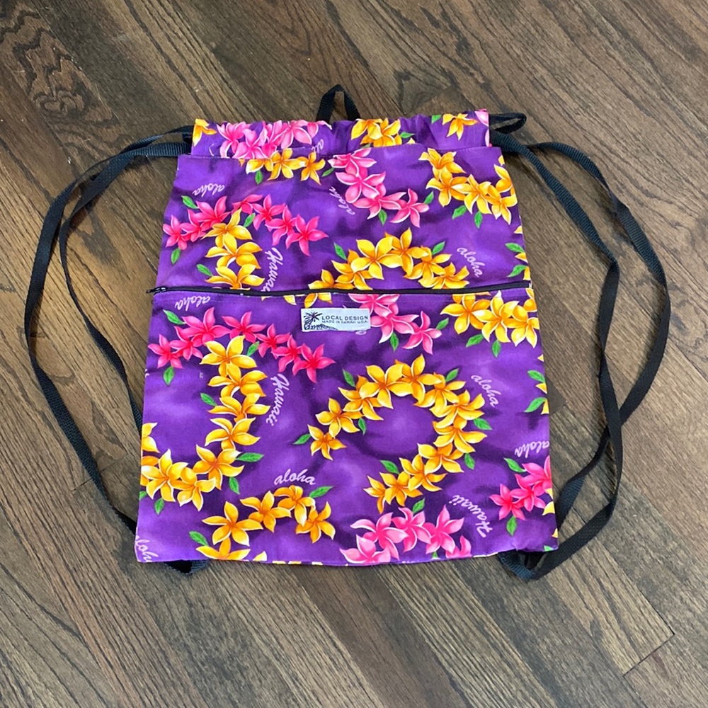 Hawaii String backpack Cinch backpack Purple Floral EUC